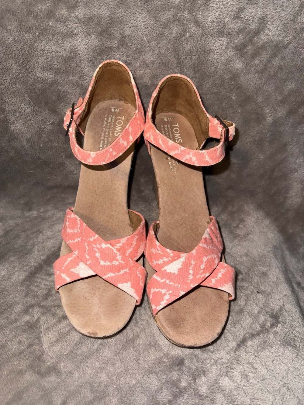 TOMS Women's Coral Patterned Cork Wedge Sandals Size 9M